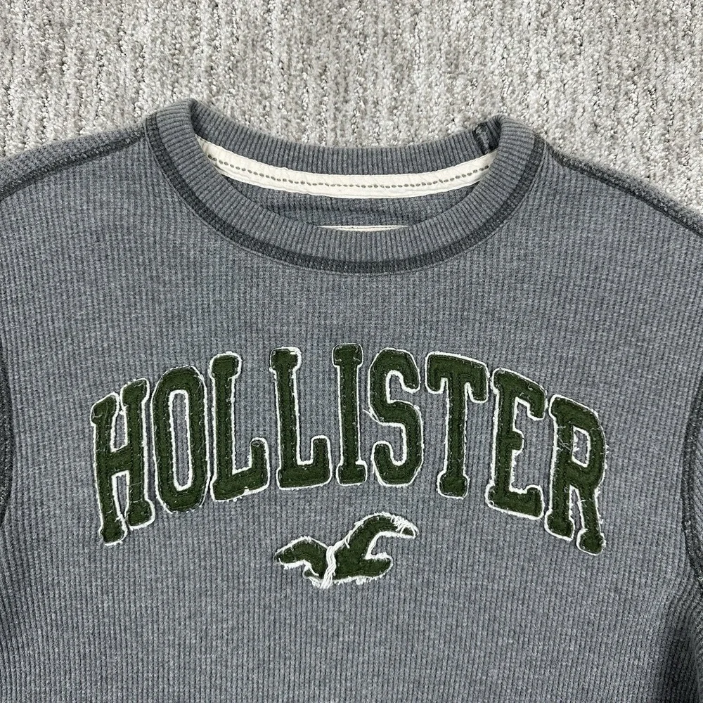 Hollister Mens Long Sleeve Thermal Waffle Knit Shirt Logo Gray Green Size‎ Large